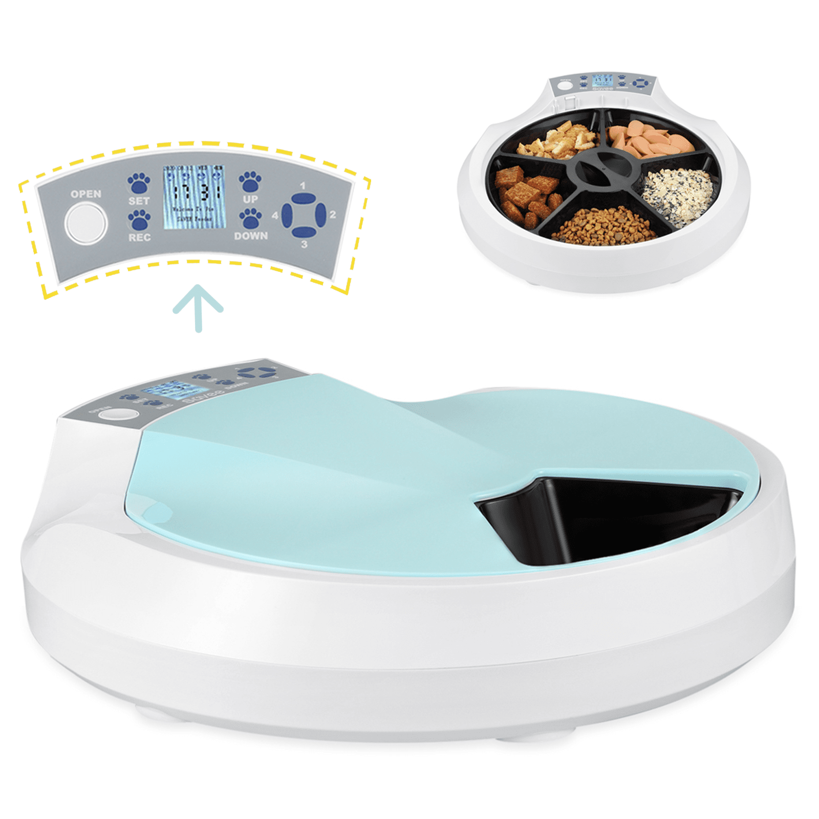 5-Meals Automatic Feeder Auto Pet Feeder 5x270ml Dry and Wet Food Dispenser Cat and Dog Food Dispenser Programmable Timer Portion Control with Voice R 5-Meals Automatic Feeder Auto Pet Feeder 5x270ml Dry and Wet Food Dispenser Cat and Dog Food Dispenser Programmable Timer Portion Control with Voice R