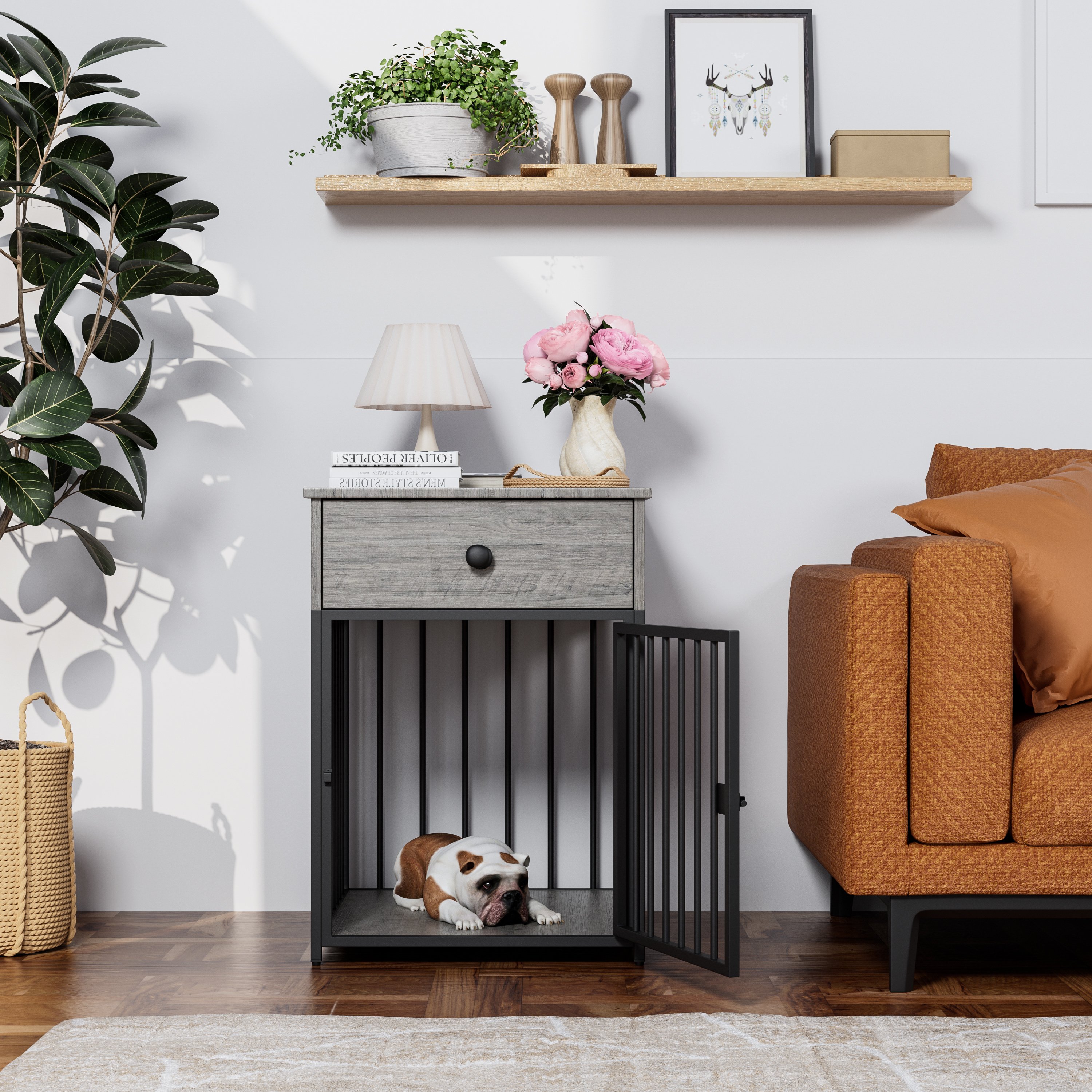 Dog Crate Furniture, Dog House, Decorative Dog Kennel with Drawer, Indoor Pet Crate End Table for Small Dog, Iron-Tube Dog Cage, Chew-Proof Dog Crate Furniture, Dog House, Decorative Dog Kennel with Drawer, Indoor Pet Crate End Table for Small Dog, Iron-Tube Dog Cage, Chew-Proof